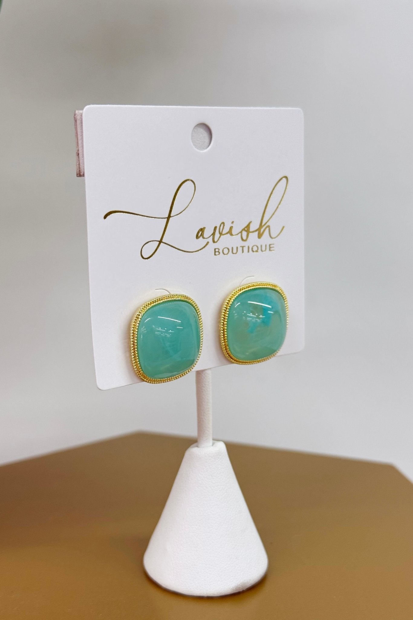 Mint and gold marble stone drop earrings