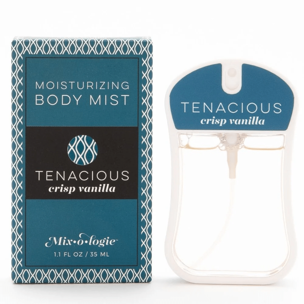 Moisturizing body mist in Tenacious, a crisp vanilla scent