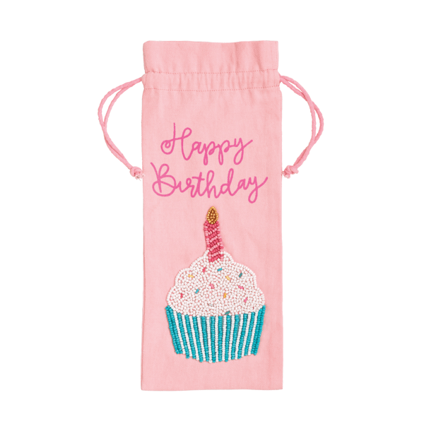 Beaded birthday wine bottle gift bag