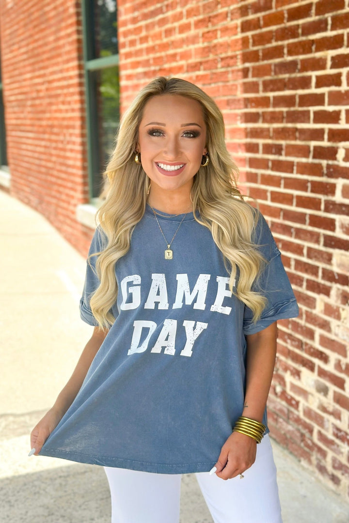 Navy Game Day Graphic Top - Lavish Boutique Tops
