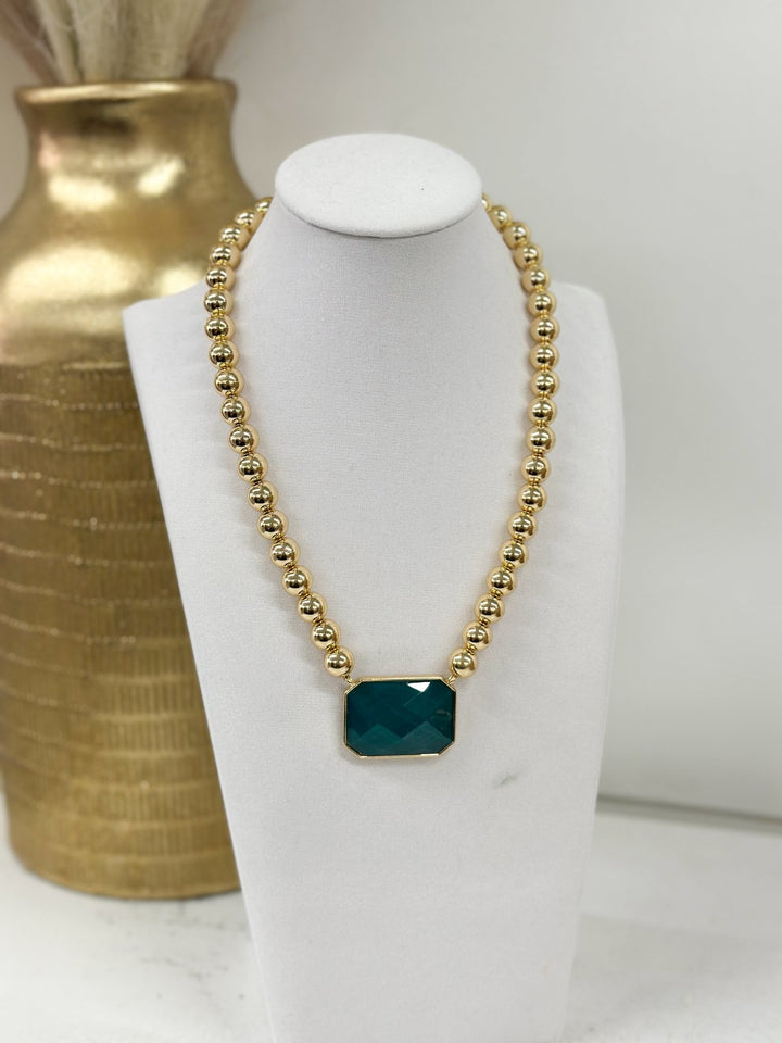Octagon Stone Beaded Necklace - Lavish Boutique09-JEWELRY