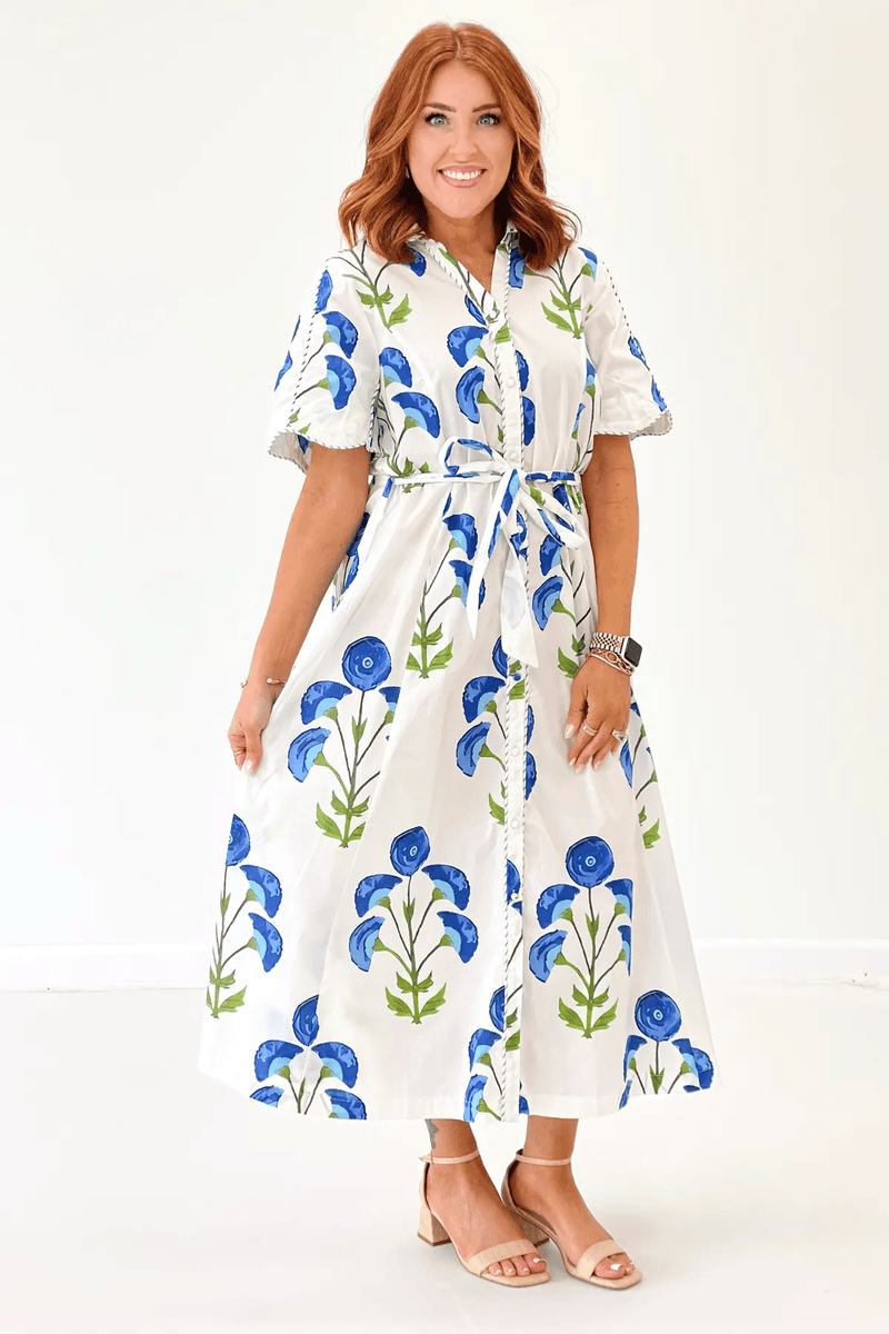 Off White Floral Print Button Up Midi Dress*FINAL SALE*