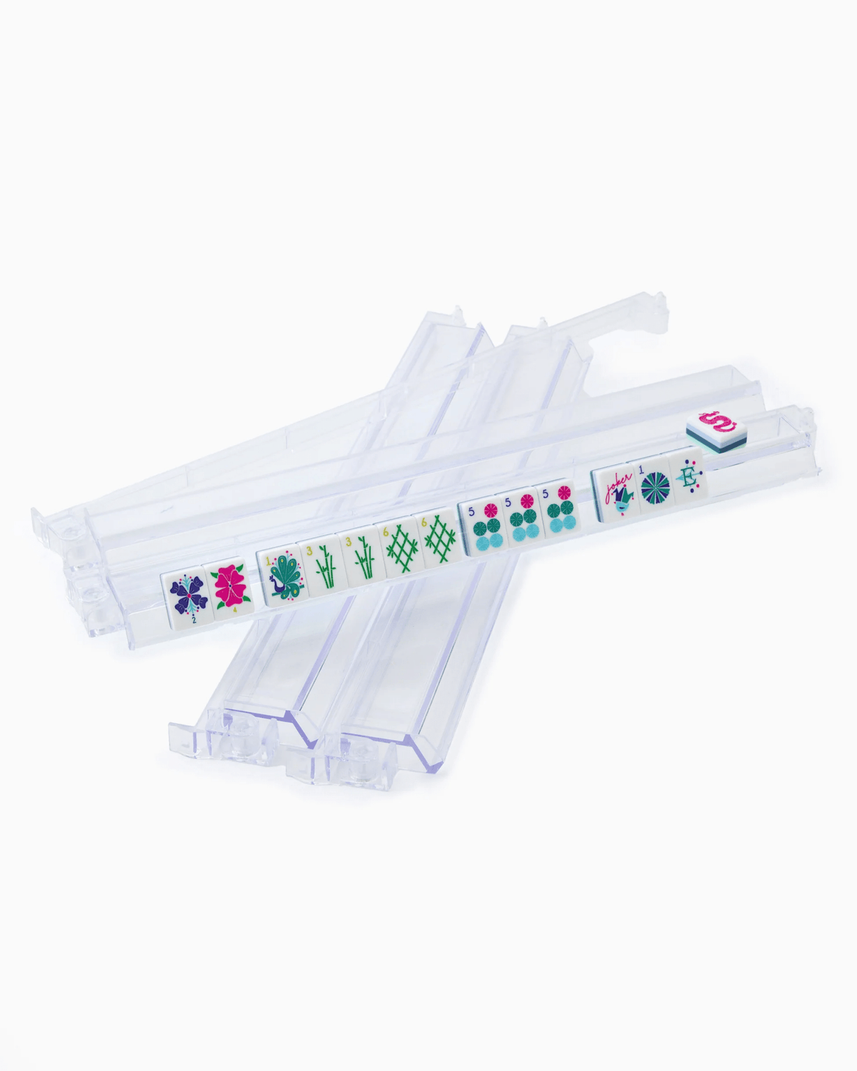 Set of transparent acrylic mahjong racks and pushers