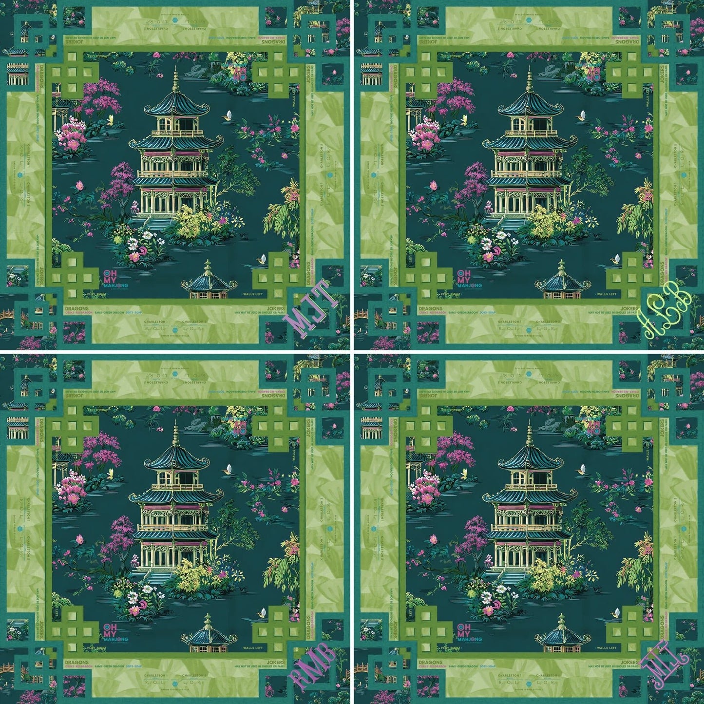 Patterned Elysium mahjong table mat that rolls into a tube