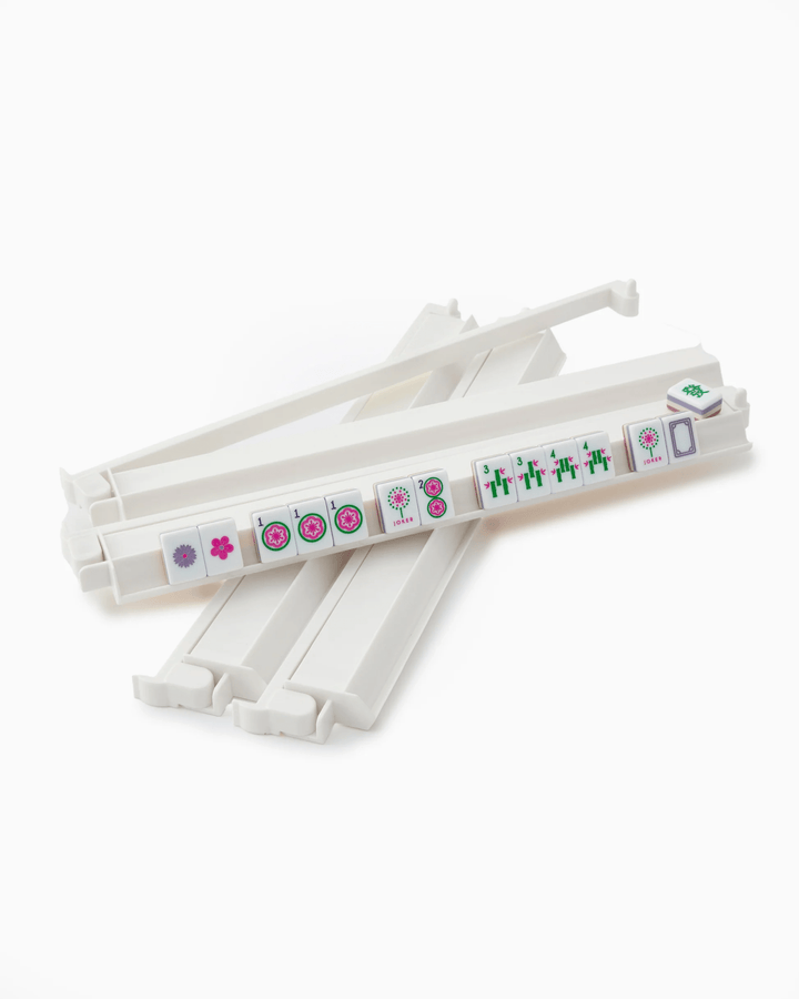 White acrylic mahjong rack and pusher set