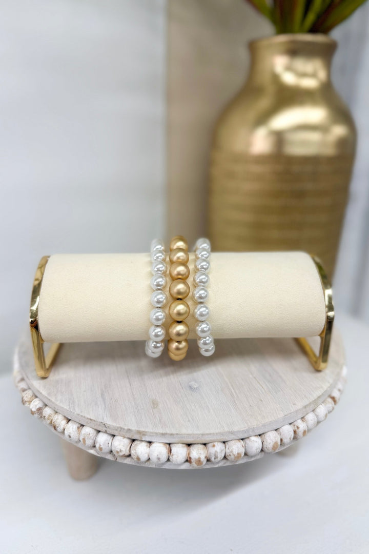 Three-row pearl ball bead bracelet