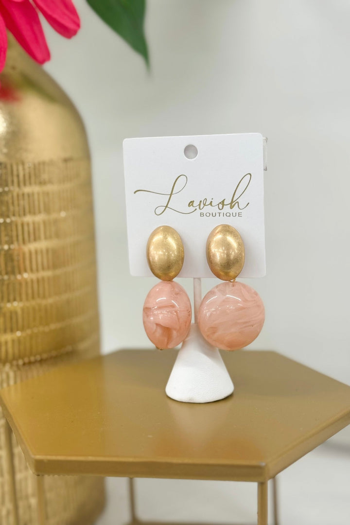 Pink and Gold Oval Dome and Ball Drop Earring - Lavish Boutique Accessories