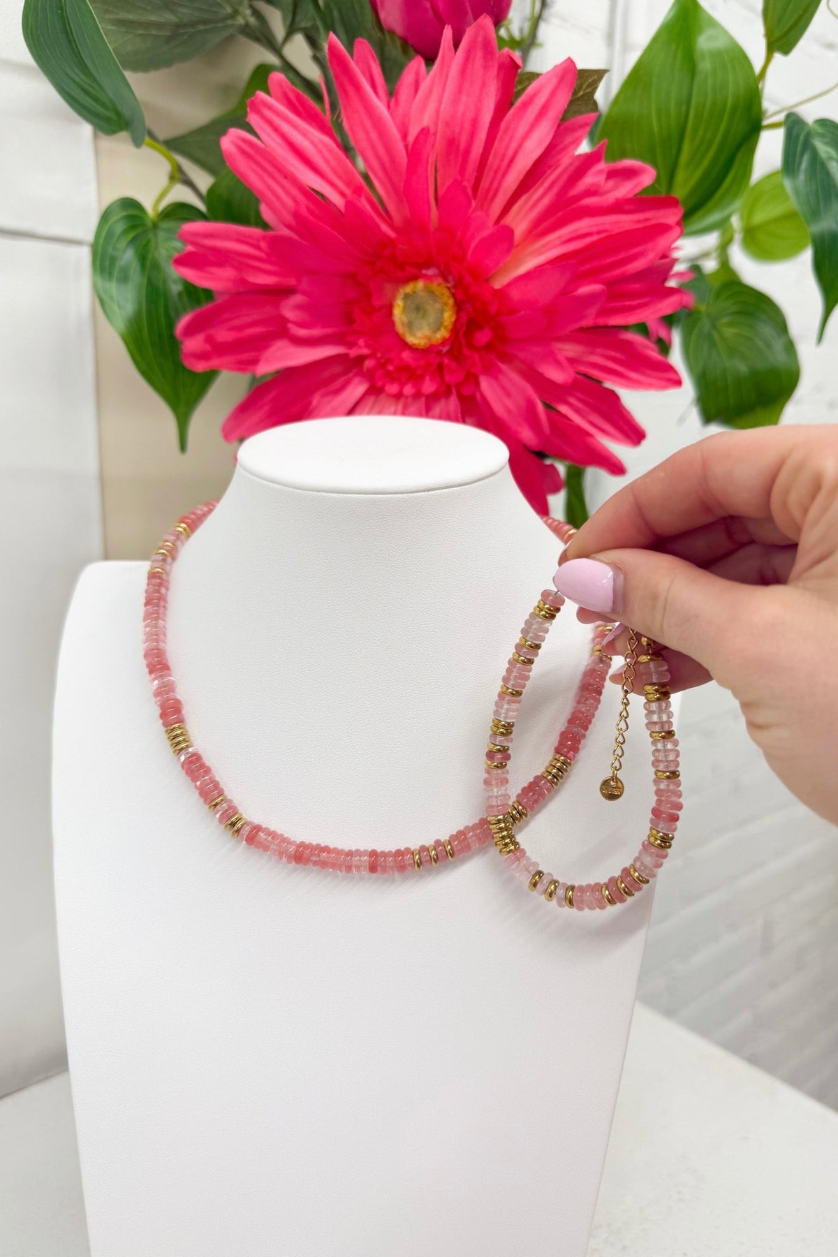 Pink beaded beach bracelet