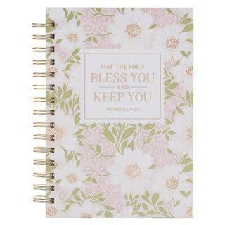 Pink floral journal lettered Bless You And Keep You