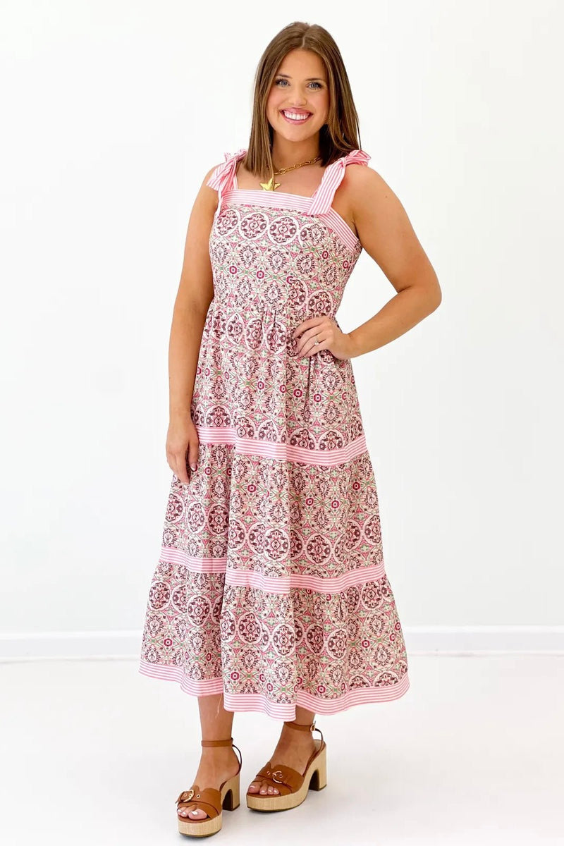pink boutique dress sale Pink Mix Stripe Trim Detail Dress *FINAL SALE* Medium