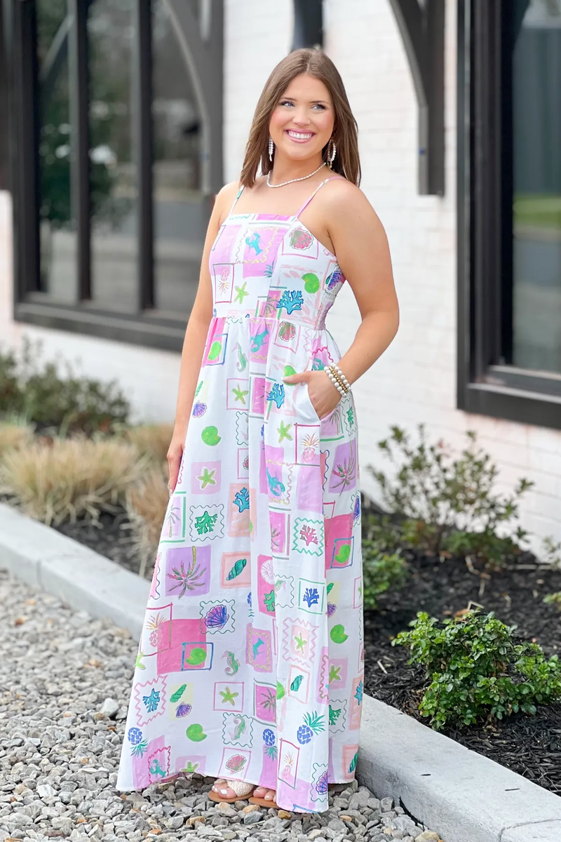 affordable maxi dresses Sleeveless Printed Dress | Boutique Dress for Women collection:summer-somewhere Axiiglly Plus Size Dress Aeropostale Women's Smocked Waist Color:Lavender Multi