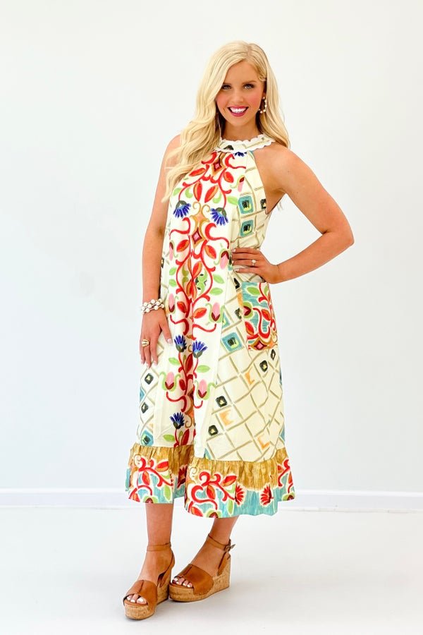 Red printed sleeveless maxi dress