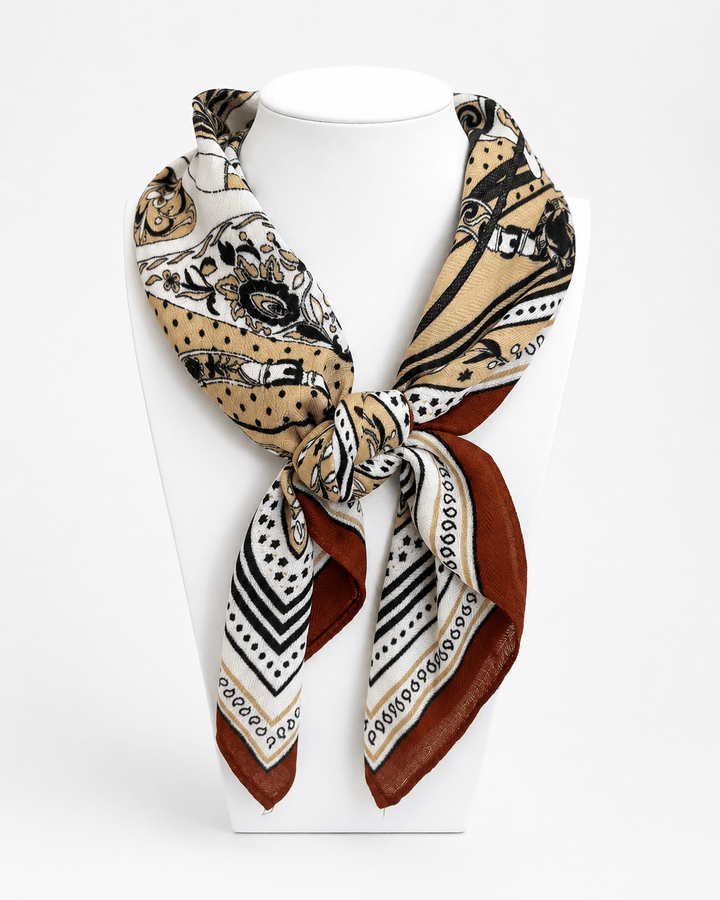 Ivory bandana scarf in a retro paisley print