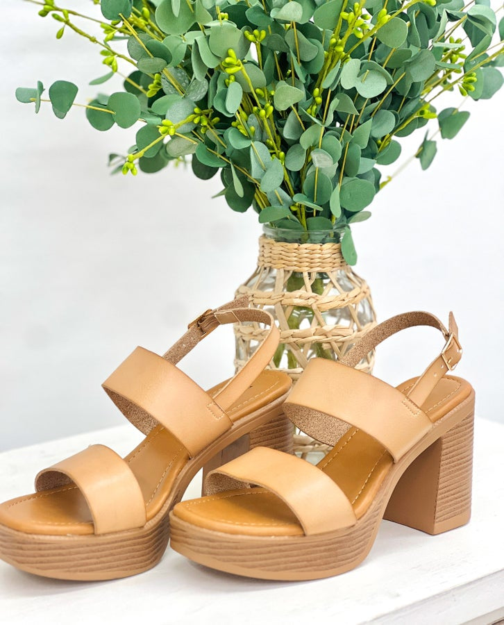 Nude Double Strap Chunky Wedge