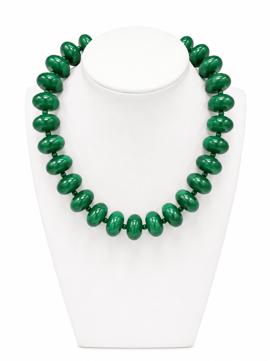 Oversized green beads strung into a short necklace