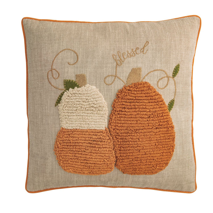 Square Tufted Pumpkin Pillow, Natural, Blessed Embroidery - Lavish Boutique11-GIFTS