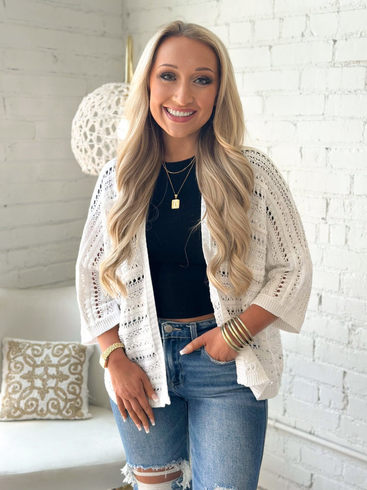 Staccato Crochet Knit Cardigan - Lavish Boutique06-OUTERWEAR