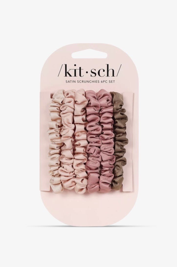 Six petite satin scrunchies in terracotta tones