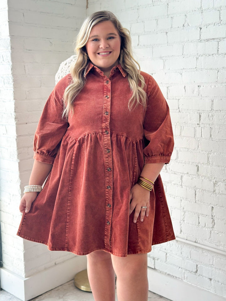 Umgee Corduroy Button Down Dress - Lavish Boutique04-DRESSES