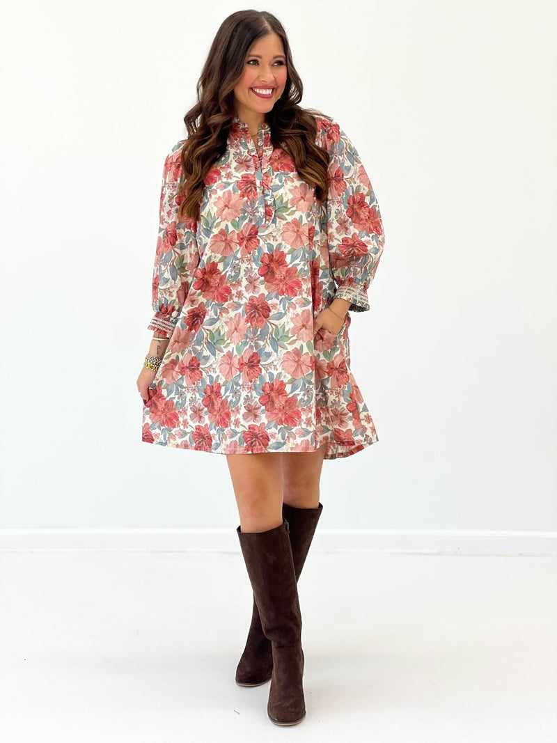 Floral Print Ruffled Mini Dress | Rust Mix | Umgee