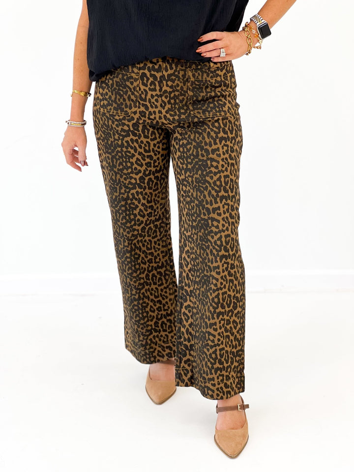 Umgee Leopard Print High Rise Wide Leg Pant - Lavish Boutique02-BOTTOMS