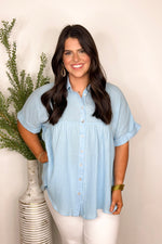 Airy Blue Button Up Top