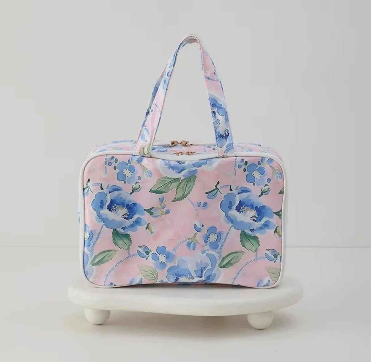 Large waterproof cosmetic bag in the Bluebell Voyage print