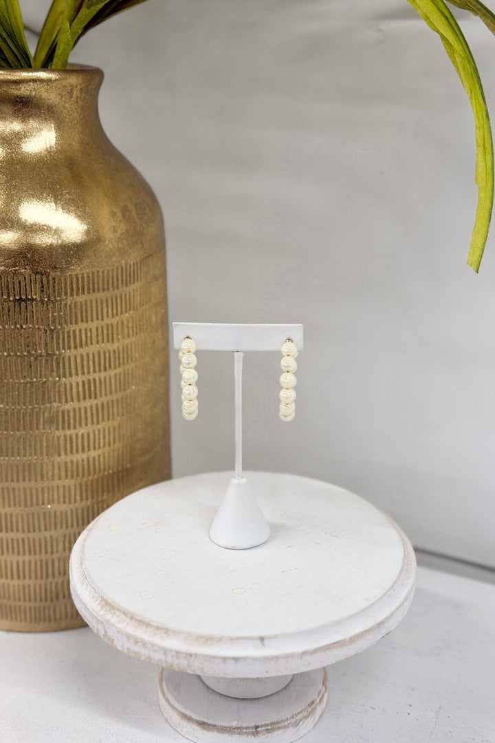 White 40mm beaded hoop earrings