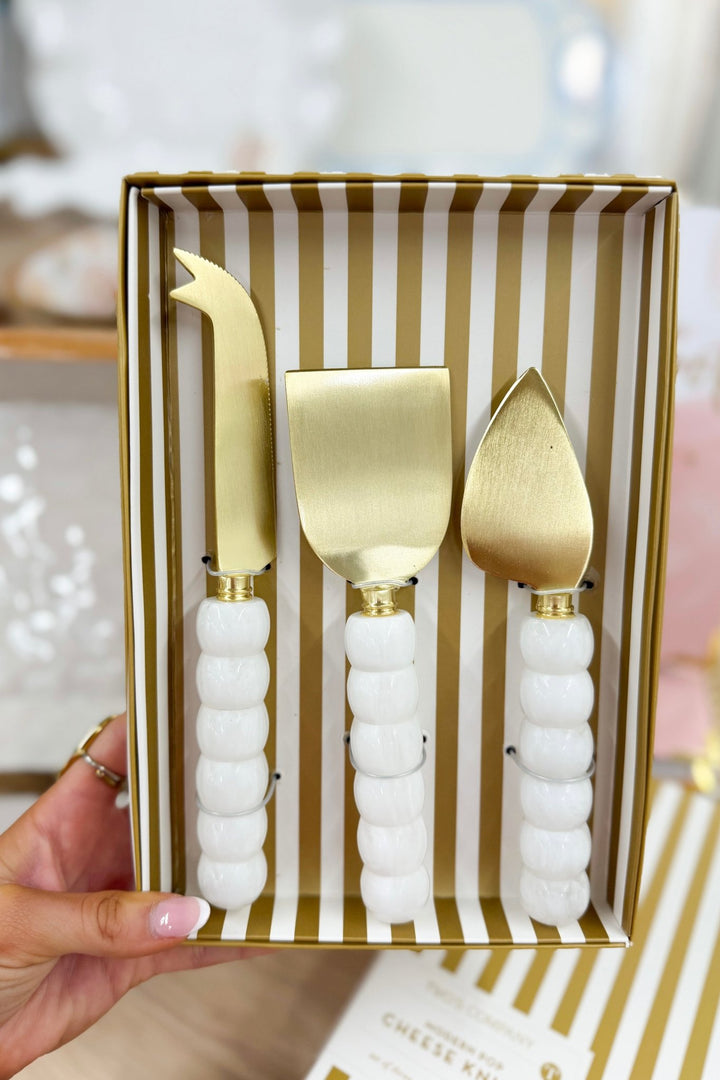 White Beaded Cheese Knives Gift Set - Lavish Boutique 310 Home - Gift