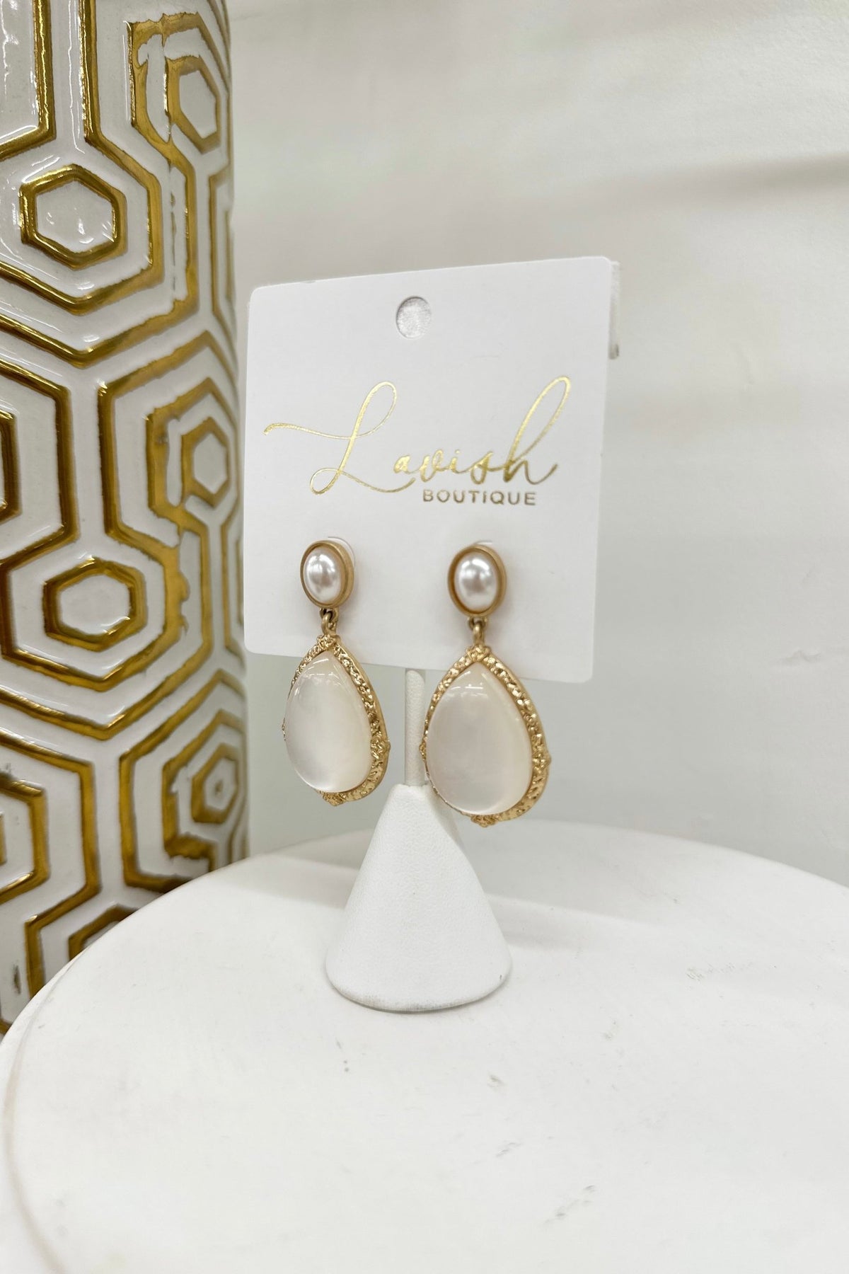 White teardrop drop earrings
