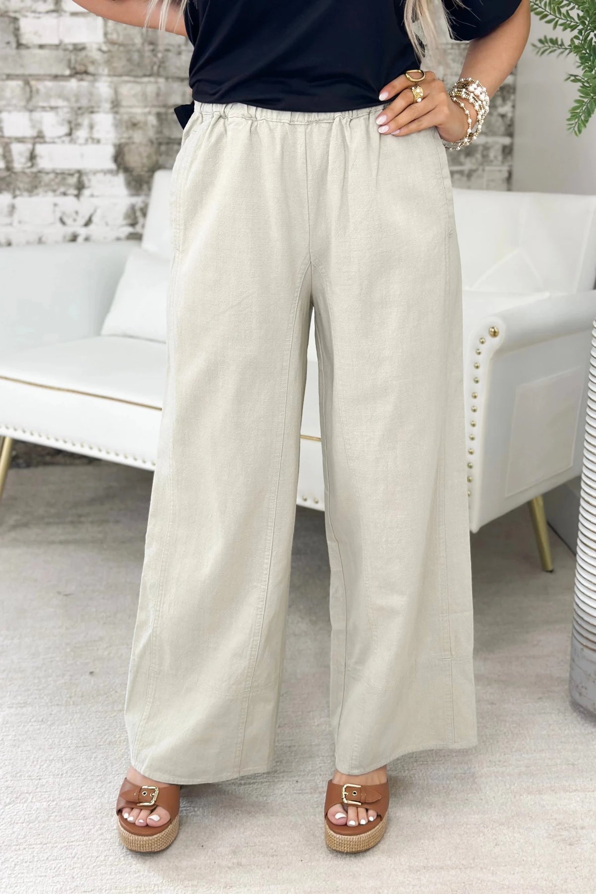 Wide Leg Pull On Pants - Lavish BoutiqueBottoms