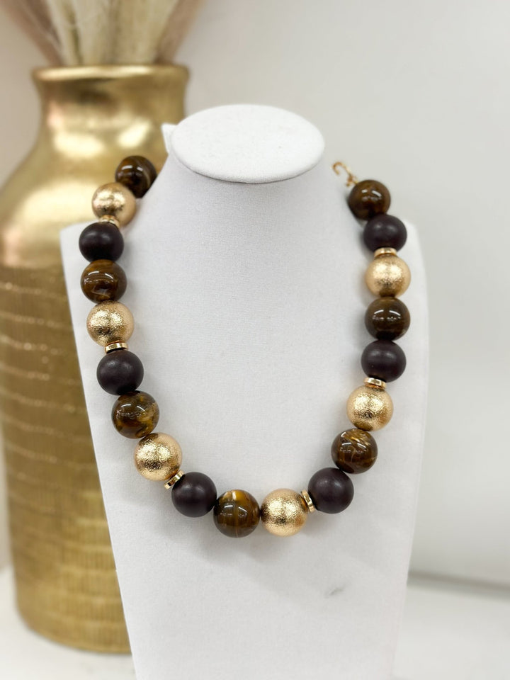 Wood Acrylic Ball Beaded Necklace - Lavish Boutique09-JEWELRY