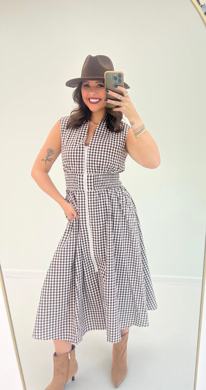 Heimish Gingham Smocked Waist Sleeveless Maxi Dress