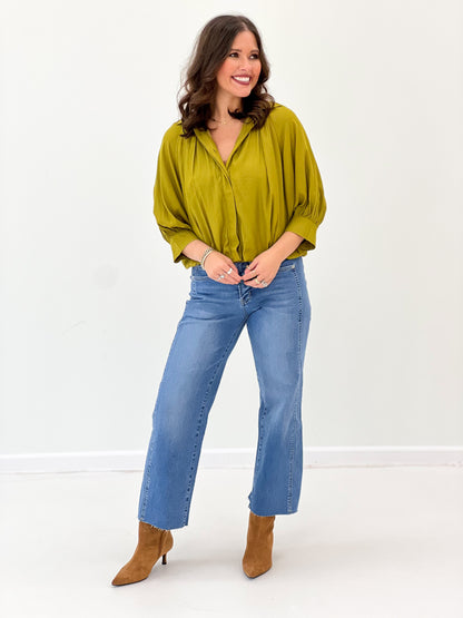 Glam Puff Sleeve Bubble Hem Shirt
