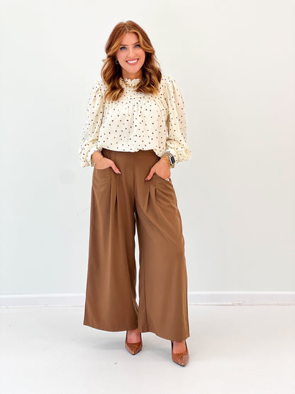 Umgee Dot Print Smocked Puff Sleeve Blouse