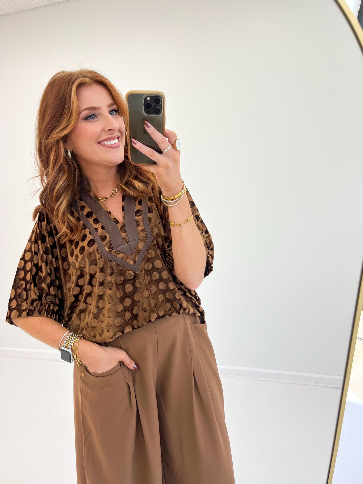 Umgee Velvet Polka Dot Blouse