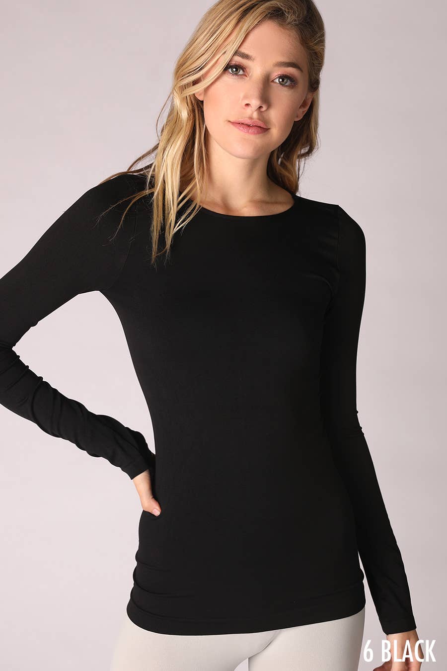 nikibiki Seamless Long Sleeve Crew Neck Top in Black
