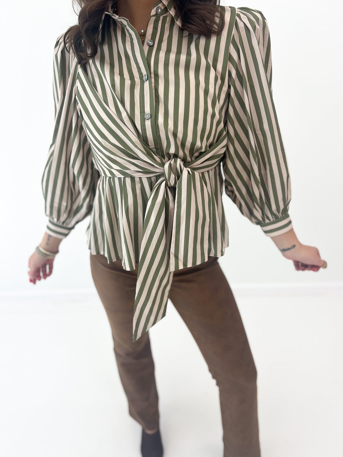 Entro Striped Puff Sleeve Top