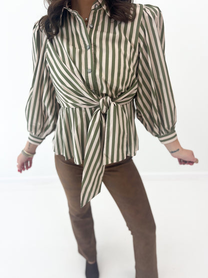 Entro Striped Puff Sleeve Top