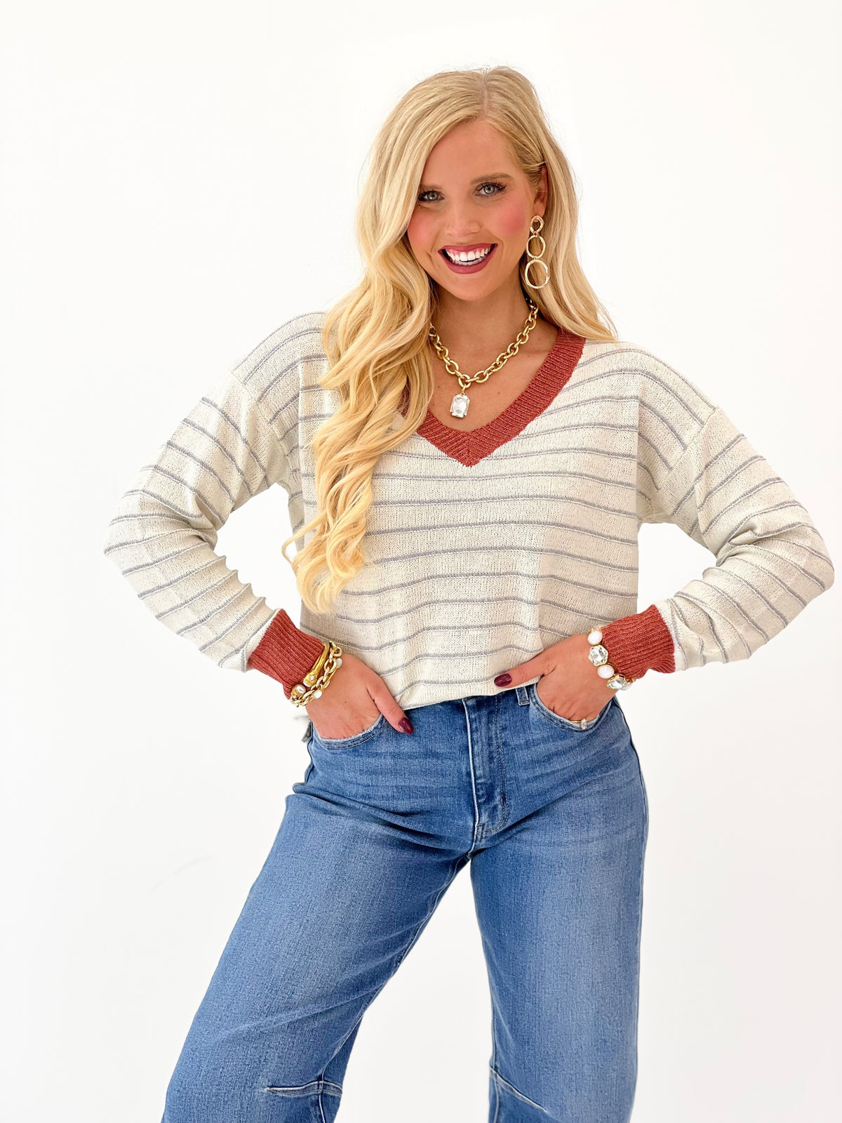 Staccato Rib Band Striped Sweater