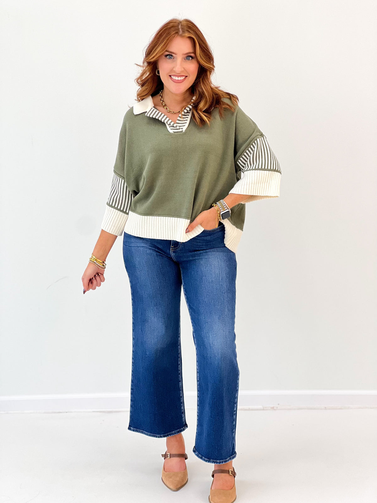 She & Sky Half Sleeve Sweater Top