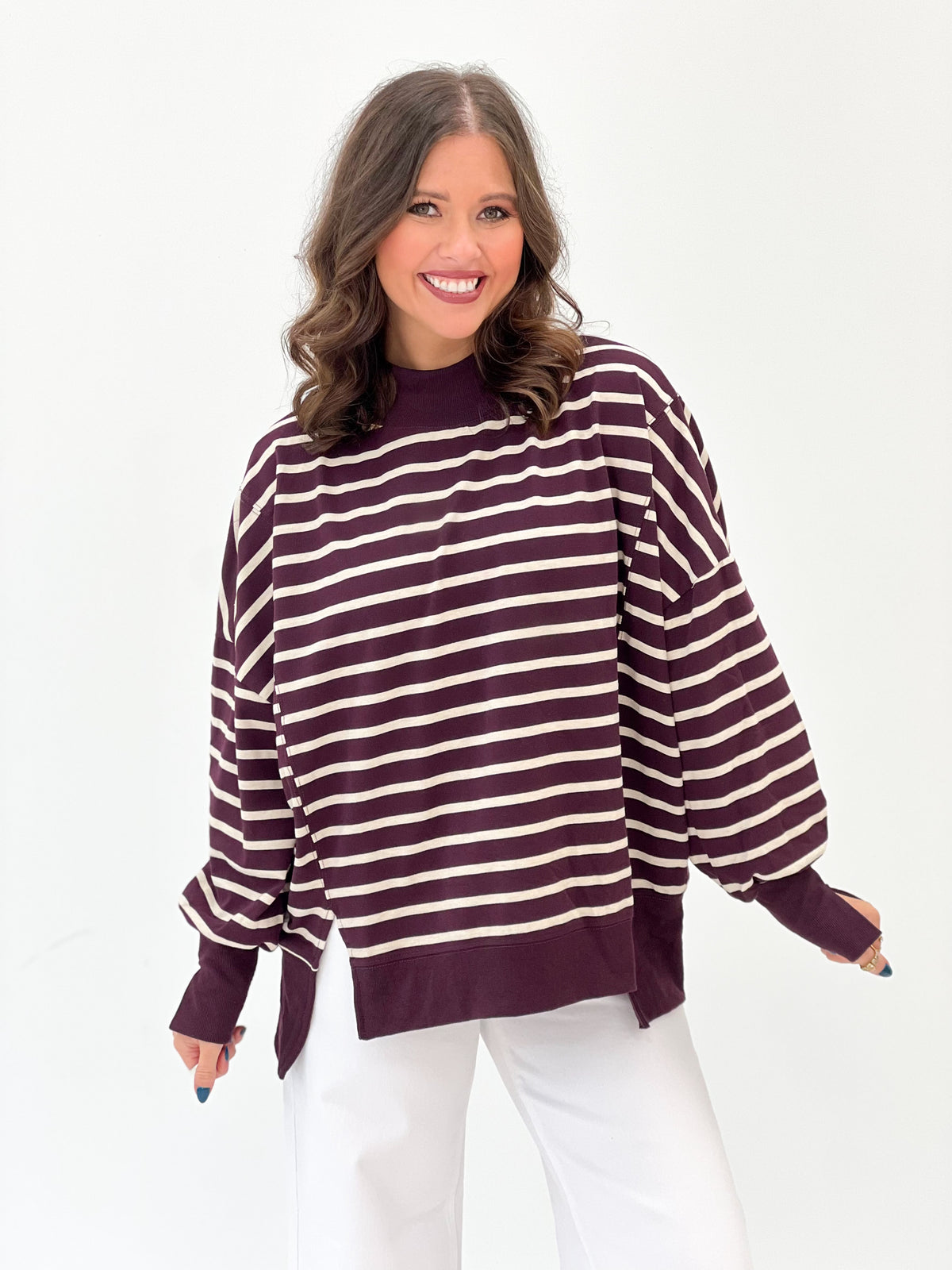Hyfve Striped Mock Neck Sweatshirt