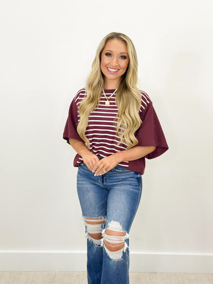Tres Bien Cloudy Knit Stripe Color Block Top
