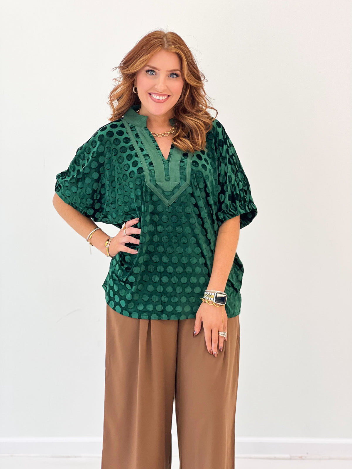 Umgee Velvet Polka Dot Blouse