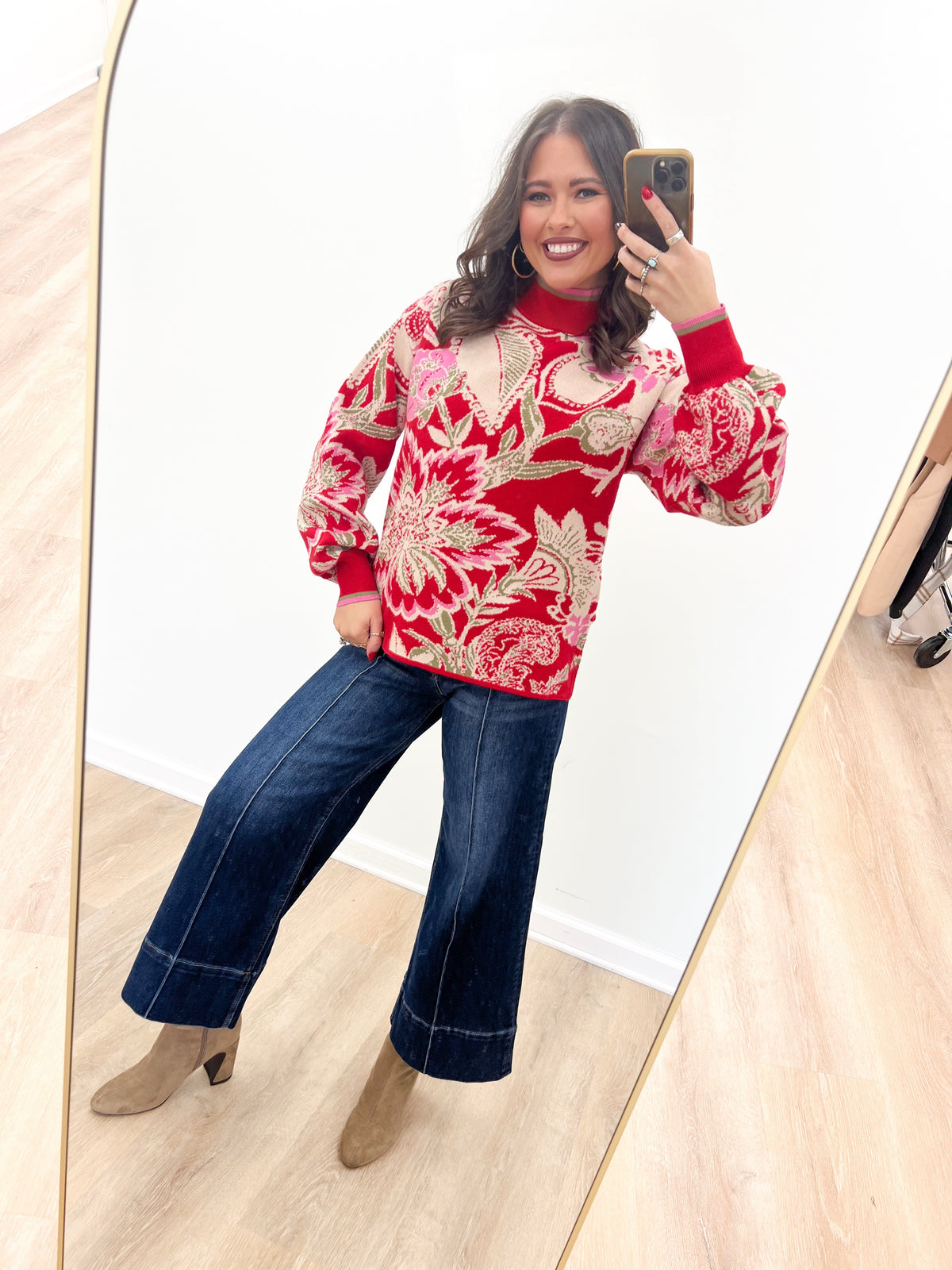 Fate Bold Floral Jacquard Knit Mock Neck Sweater