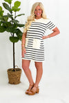 Cream Stripe Short Sleeve Pocket Dress