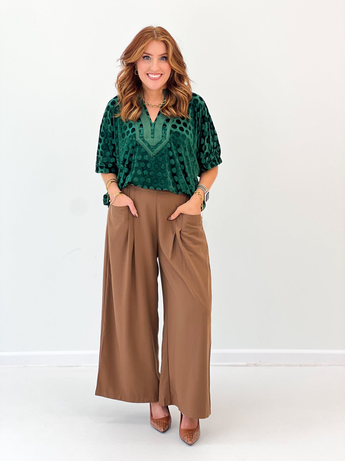 Umgee Solid Wide Leg Pleated Pants