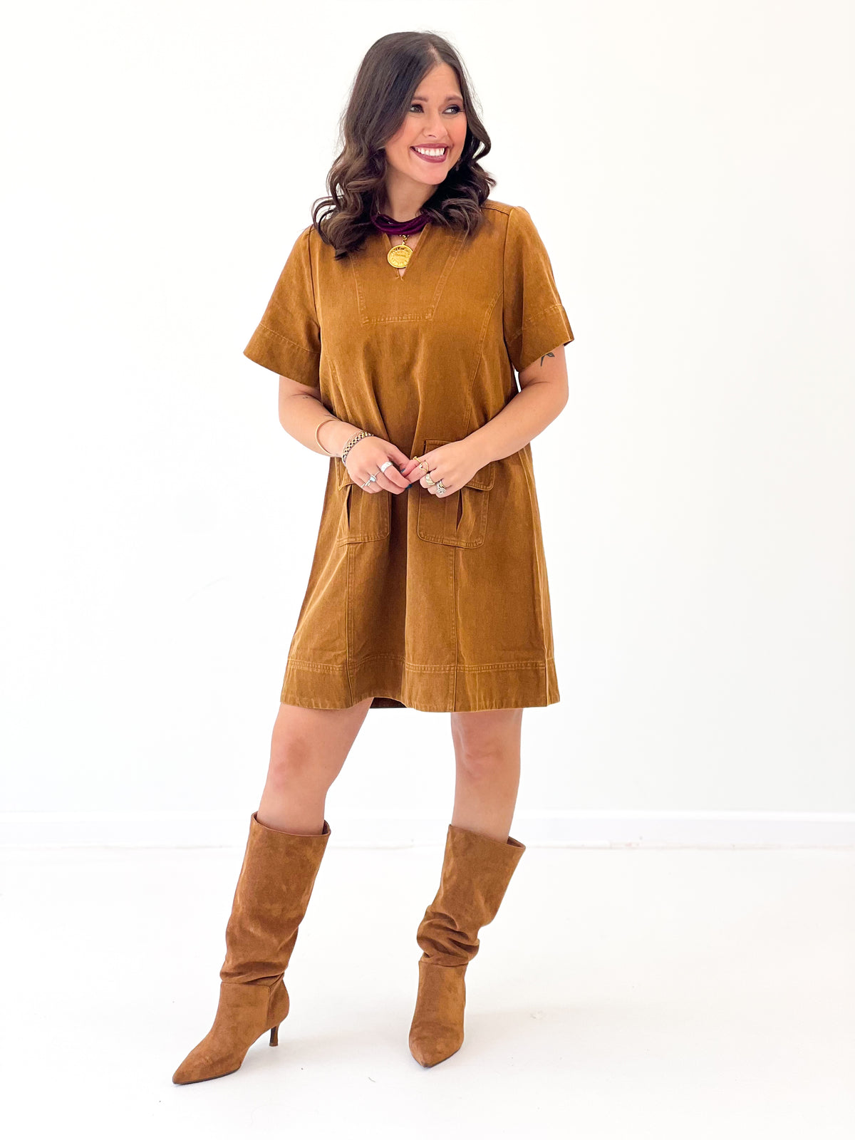 Jodifl Garment Washed Collared Shift Dress