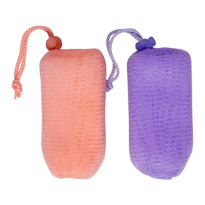 CALA soap savers, two mesh pouches with drawstrings in peach and lavender