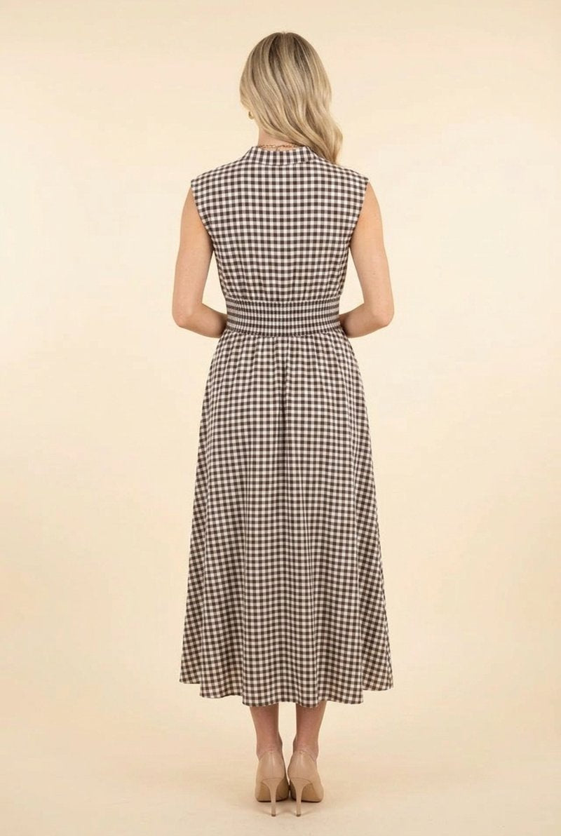 Heimish Gingham Smocked Waist Sleeveless Maxi Dress - Brown
